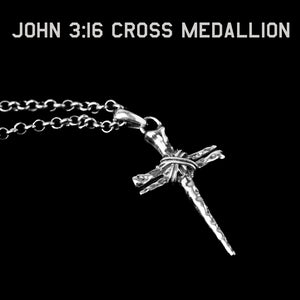 JOHN 3:16 Cross Medallion Sterling Silver - Helps Pair Veterans With A Service Dog Or Shelter Dog