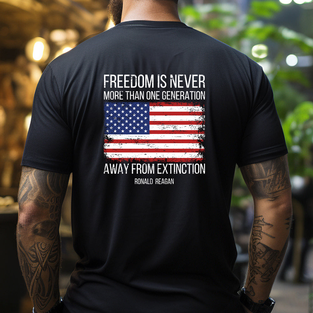 Hero Company Men's Freedom Is Never More Than One Generation From Extinction Black Tee - Helps Pair Veterans With A Service Dog or Shelter Dog