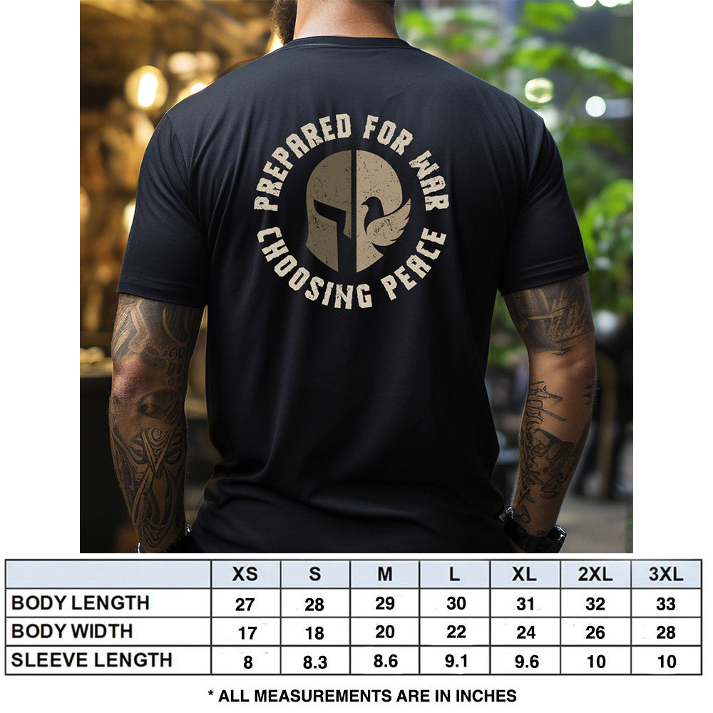 Hero Company Men's Prepared For War Choosing Peace Black Tee - Helps Pair Veterans With A Service Dog or Shelter Dog
