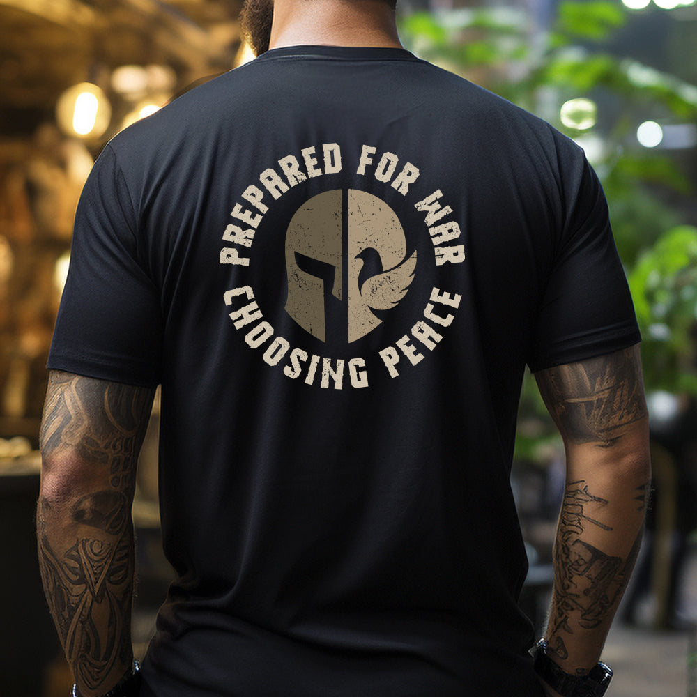 Hero Company Men's Prepared For War Choosing Peace Black Tee - Helps Pair Veterans With A Service Dog or Shelter Dog
