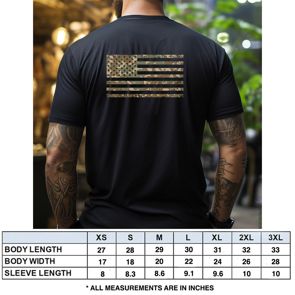 Hero Company Men's Camo American Flag Black Tee - Helps Pair Veterans With A Service Dog or Shelter Dog