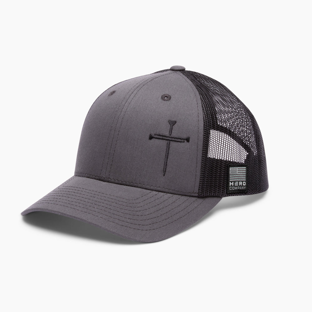The Hero Company Cross of Nails Hat - Charcoal - Helps Pair Veterans With A Service Dog or Shelter Dog