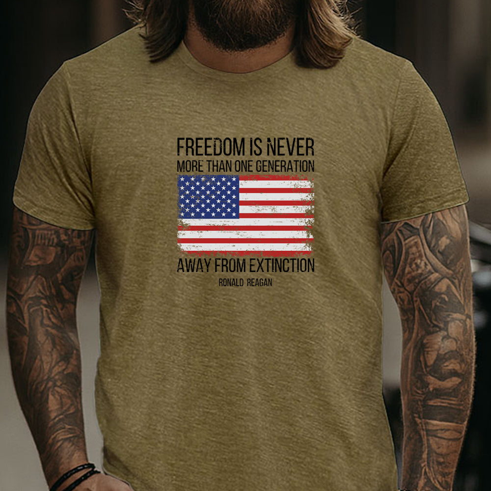 Hero Company Men's Freedom Is Never More Than One Generation From Extinction Military Green Tee - Helps Pair Veterans With A Service Dog or Shelter Dog