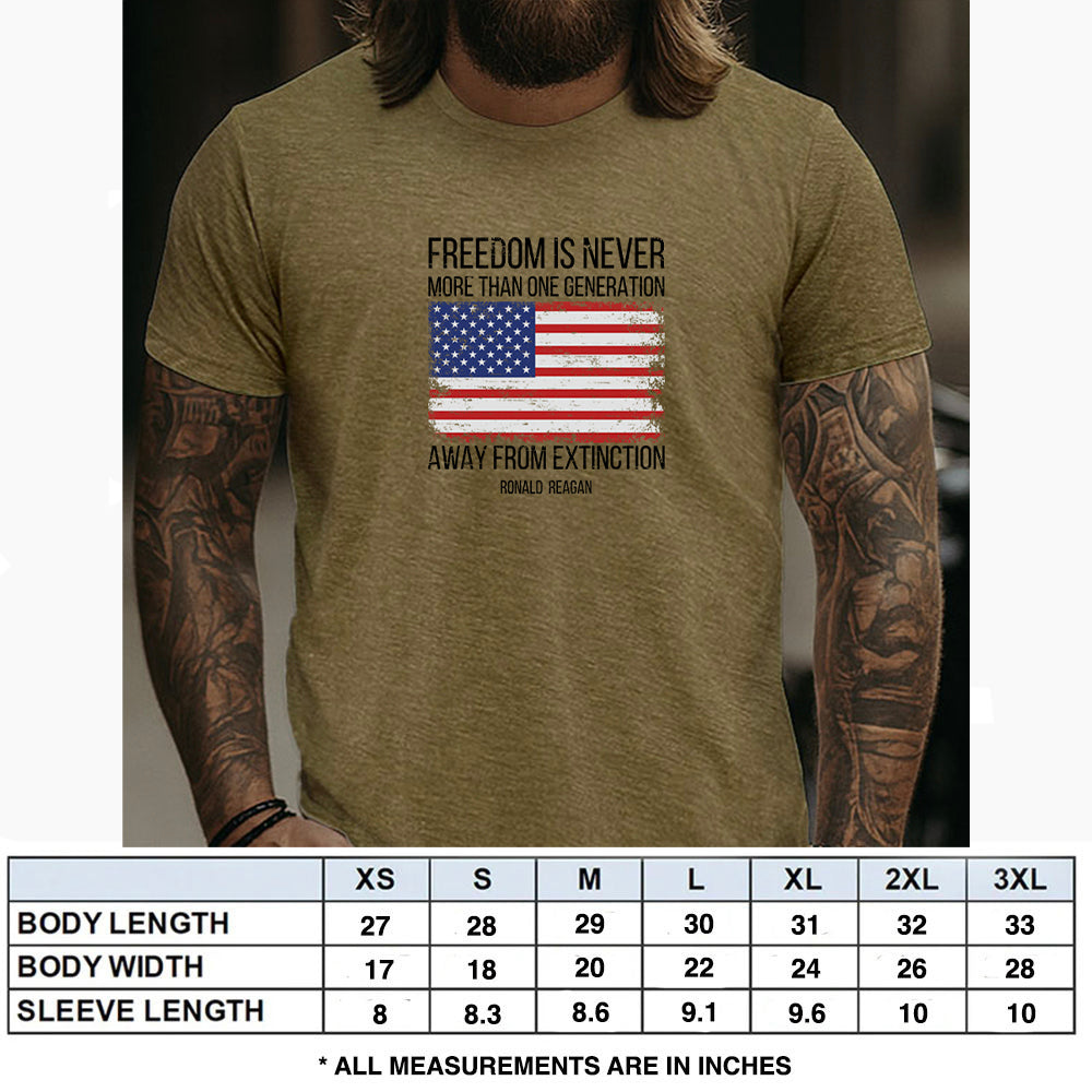 Hero Company Men's Freedom Is Never More Than One Generation From Extinction Military Green Tee - Helps Pair Veterans With A Service Dog or Shelter Dog