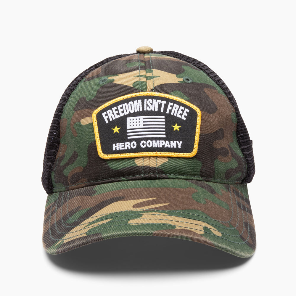 The Hero Company Freedom Isn’t Free Hat - Camo - Helps Pair Veterans With A Service Dog or Shelter Dog