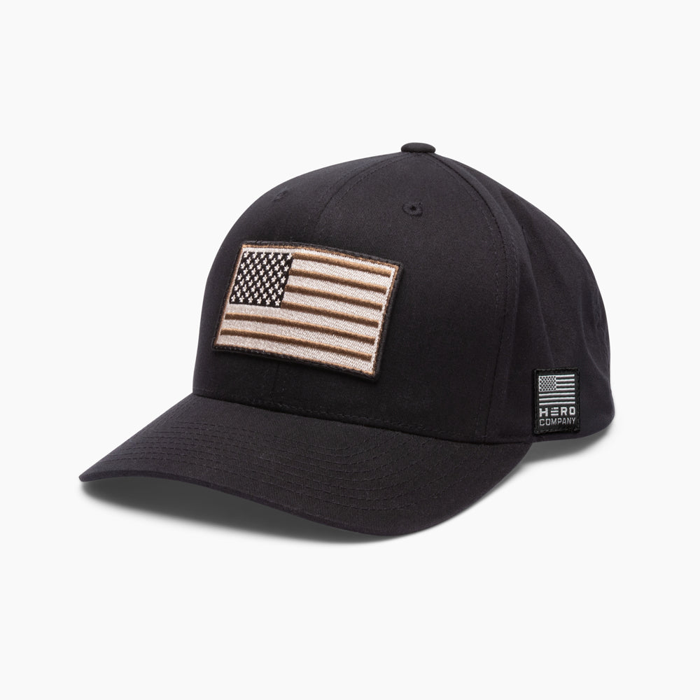 The Hero Company American Flag Hat - Black - Helps Pair Veterans With A Service Dog or Shelter Dog
