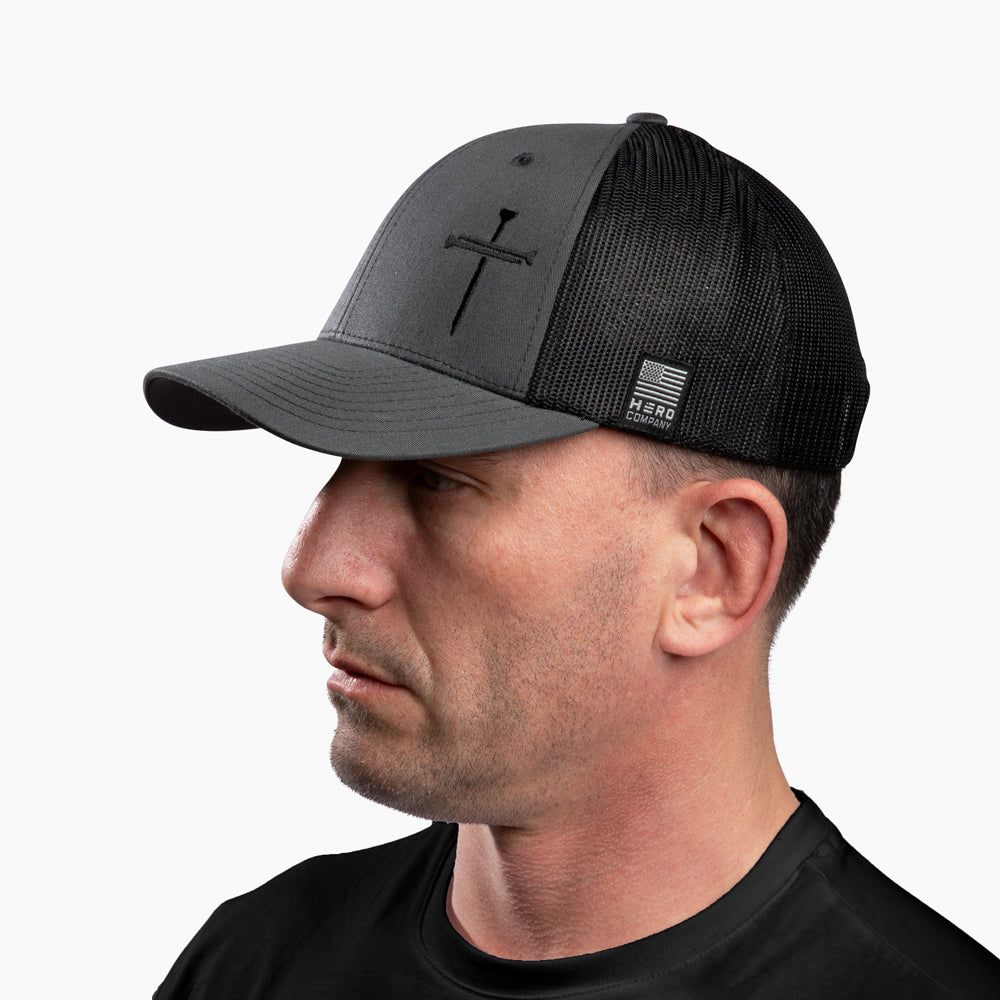 The Hero Company Cross of Nails Hat - Charcoal - Helps Pair Veterans With A Service Dog or Shelter Dog