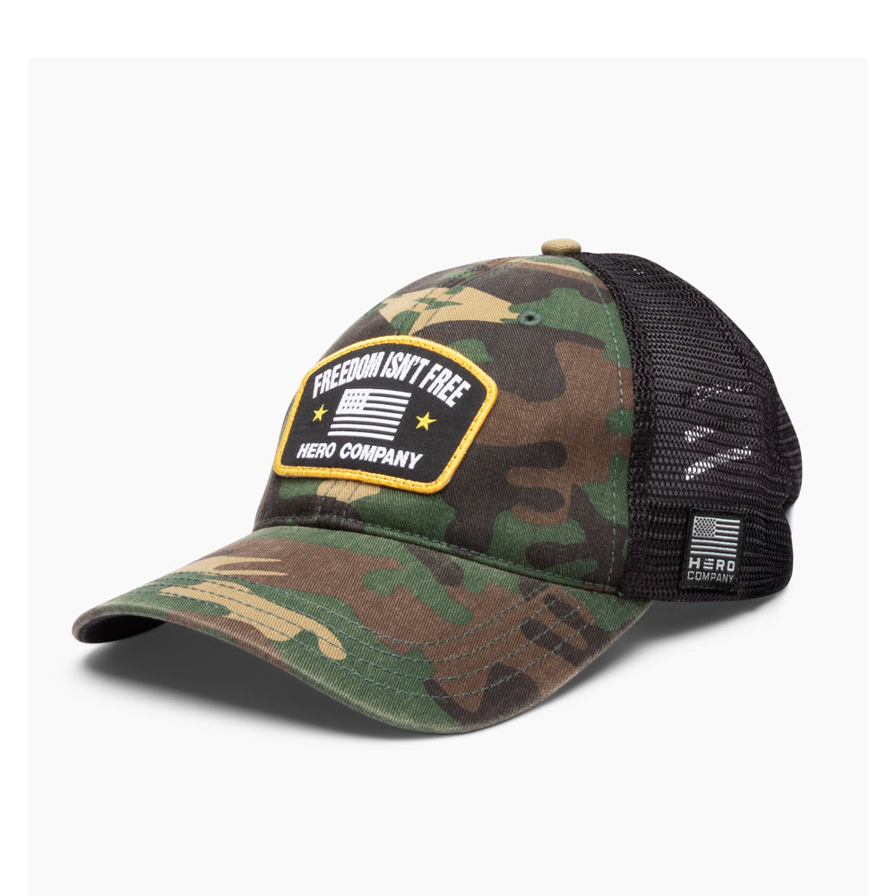 The Hero Company Freedom Isn’t Free Hat - Camo - Helps Pair Veterans With A Service Dog or Shelter Dog