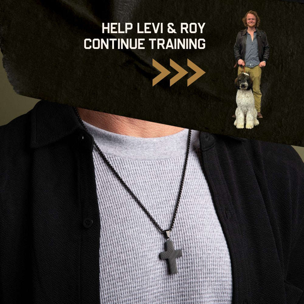 Levi & Roy- In God We Trust - American Flag Cross  Necklace: Helps Pair Veterans With A Service Dog Or Shelter Dog