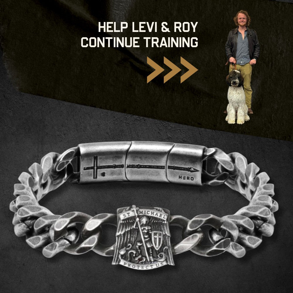 Levi & Roy- St. Michael's 'Protect Us' Cuban Link Bracelet: Helps Pair Veterans With A Service Dog Or Shelter Dog