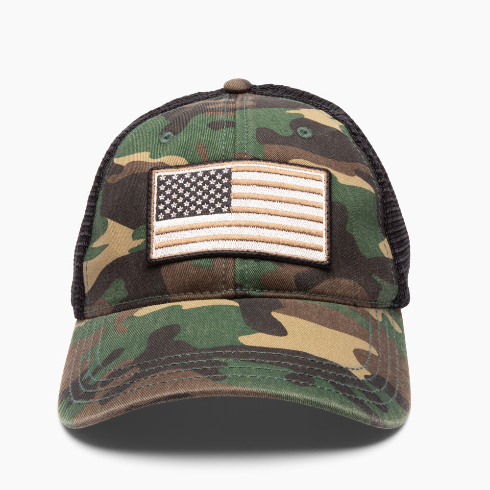 The Hero Company American Flag Hat - Camo - Helps Pair Veterans With A Service Dog or Shelter Dog