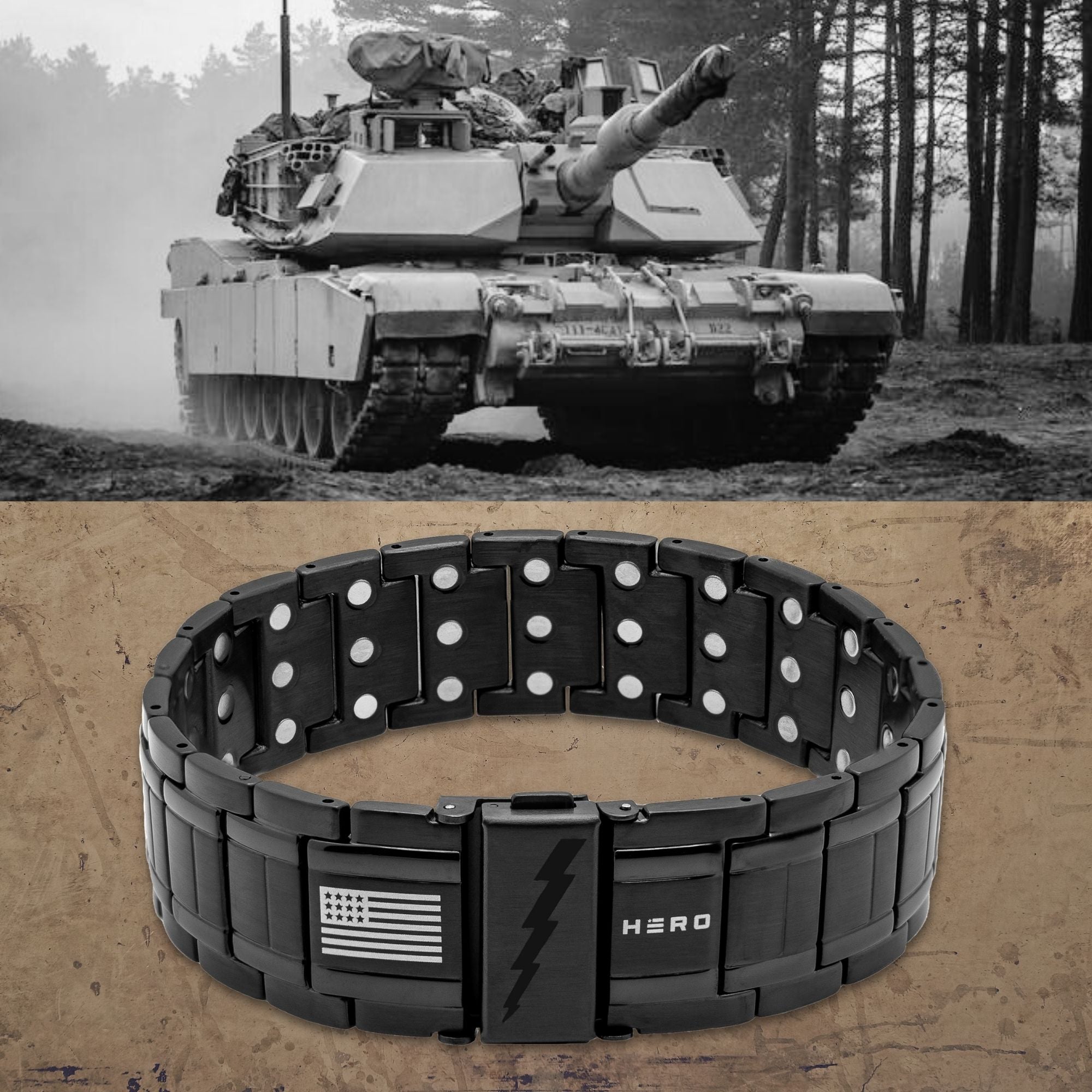 The Hero Company- Abrams Thunderbolt Tank Magnetic Bracelet: Helps Pair Veterans With A Service Dog or Shelter Dog -Faire