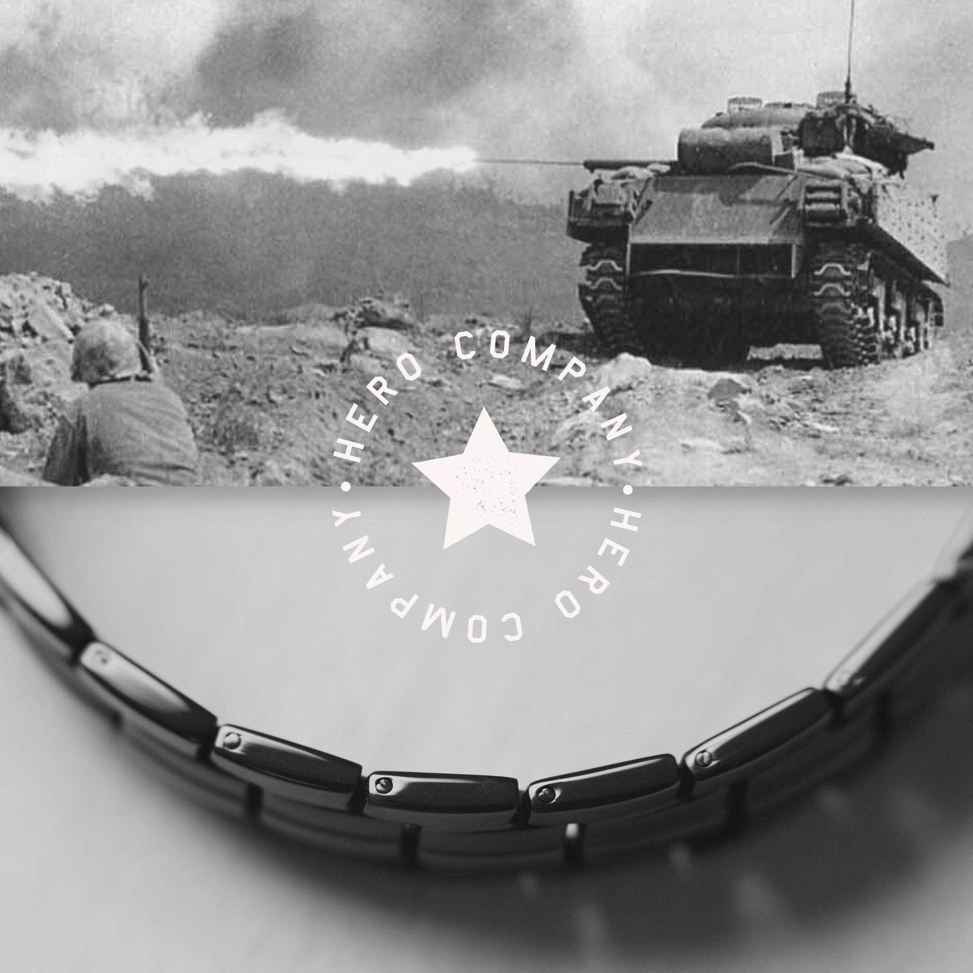 FREE Sherman Tank Track Titanium Magnetic Bracelet with Purchase of Hero Company American Flag Dogs & Freedom Black Tee