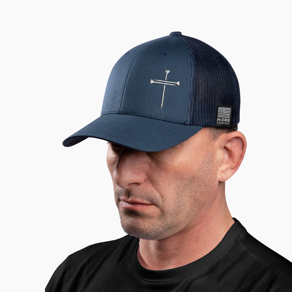 The Hero Company Cross of Nails Hat - Blue - Helps Pair Veterans With A Service Dog or Shelter Dog