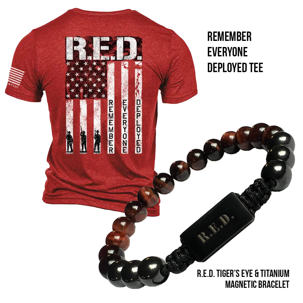 50% OFF - R.E.D. Tiger's Eye &amp; Titanium Magnetic Bead Bracelet With Purchase of R.E.D. “Remember Everyone Deployed” Tee
