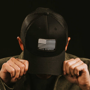 FREE The Hero Company American Flag Hat with Purchase of Valhalla Warrior Morse Code ‘Never Surrender’ Leather Bracelet