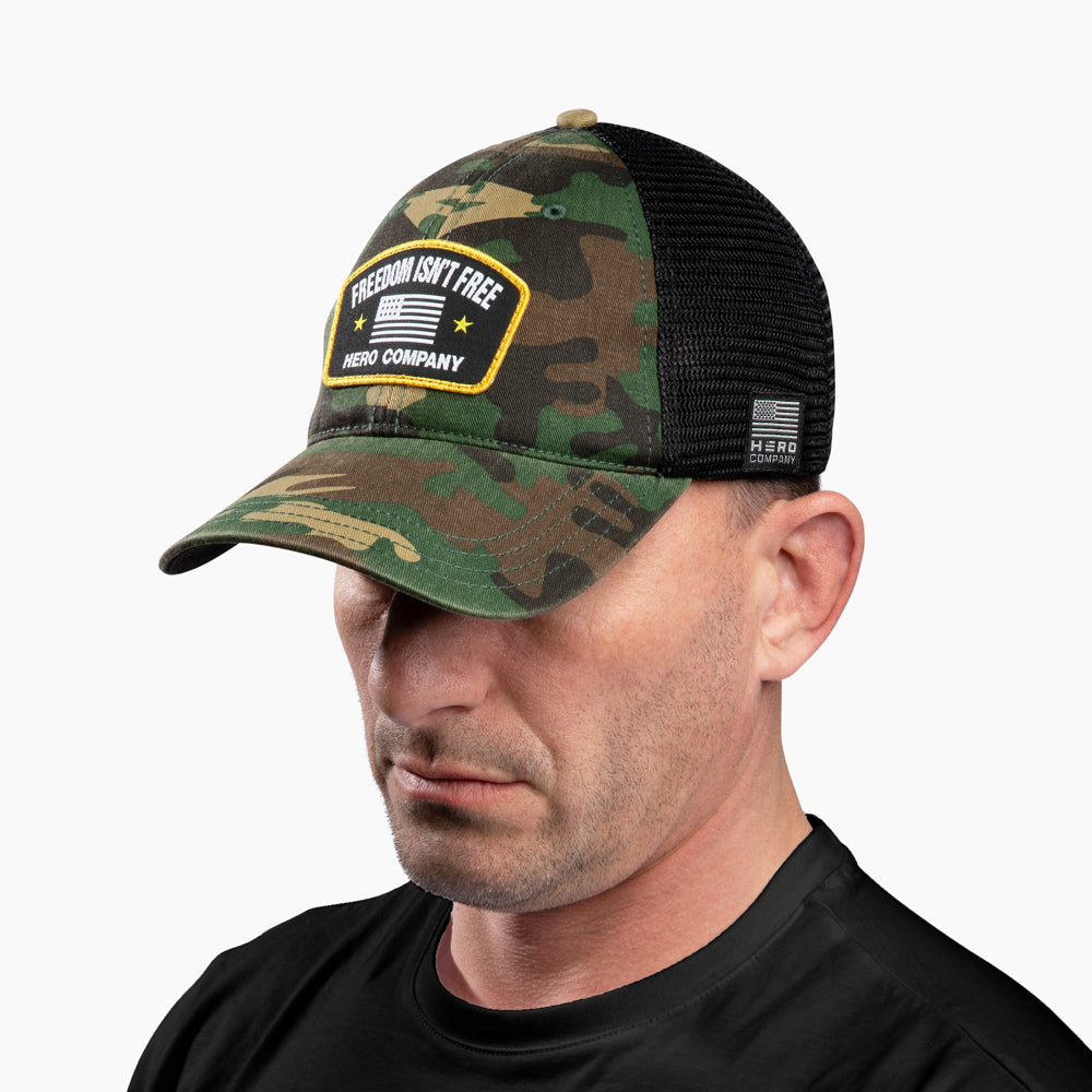 The Hero Company Freedom Isn’t Free Hat - Camo - Helps Pair Veterans With A Service Dog or Shelter Dog