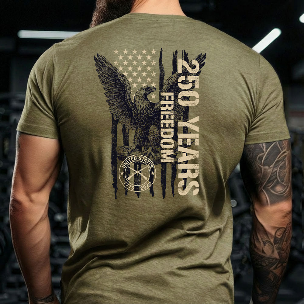 Hero Company Men's 250 Years Of Freedom Military Green Tee - Helps Pair Veterans With A Service Dog or Shelter Dog