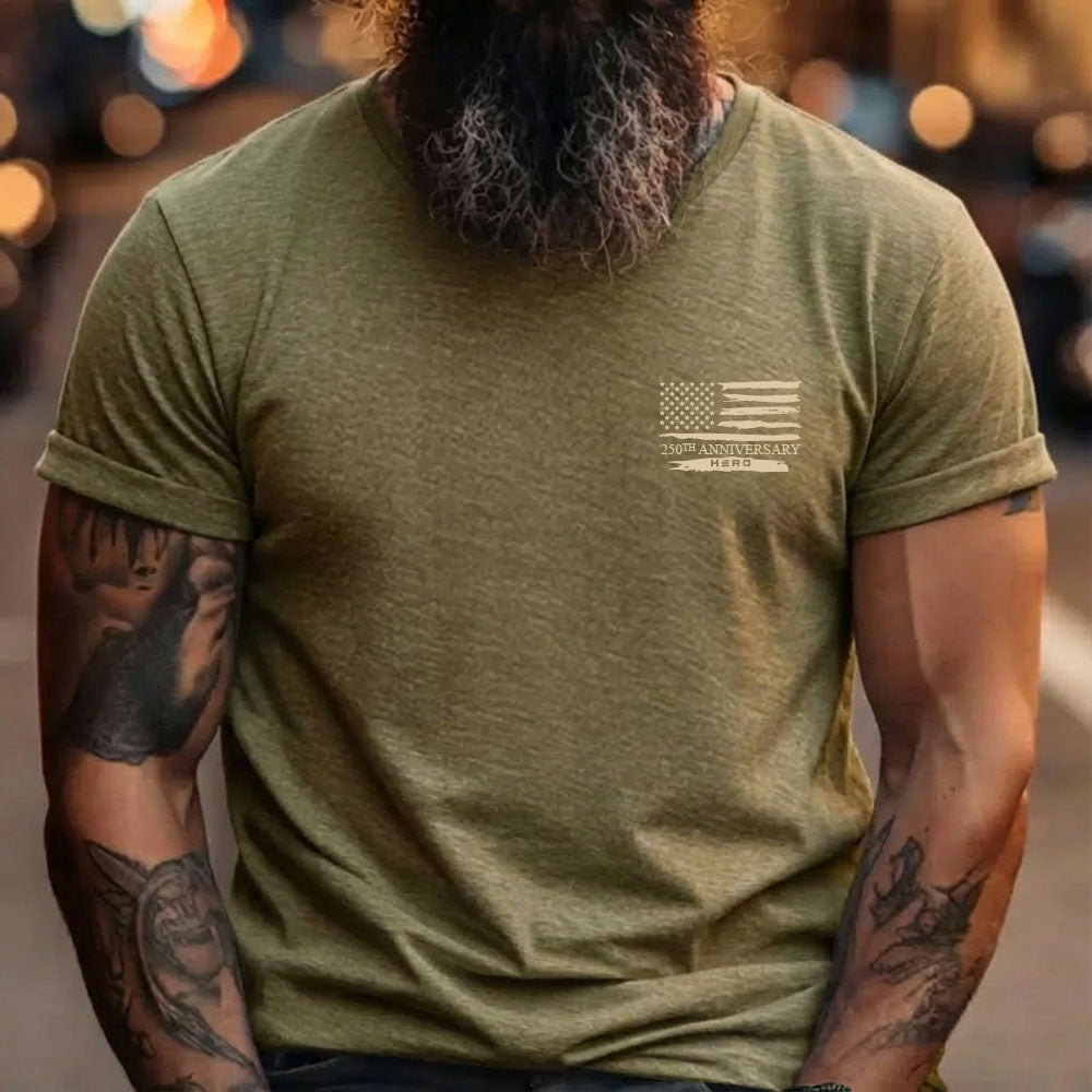 Hero Company Men's 250 Years Of Freedom Military Green Tee - Helps Pair Veterans With A Service Dog or Shelter Dog