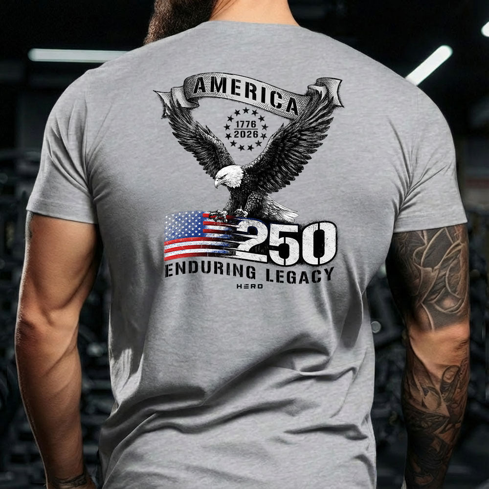 Hero Company Men's 250 Years Enduring Legacy Heather Grey Tee - Helps Pair Veterans With A Service Dog or Shelter Dog