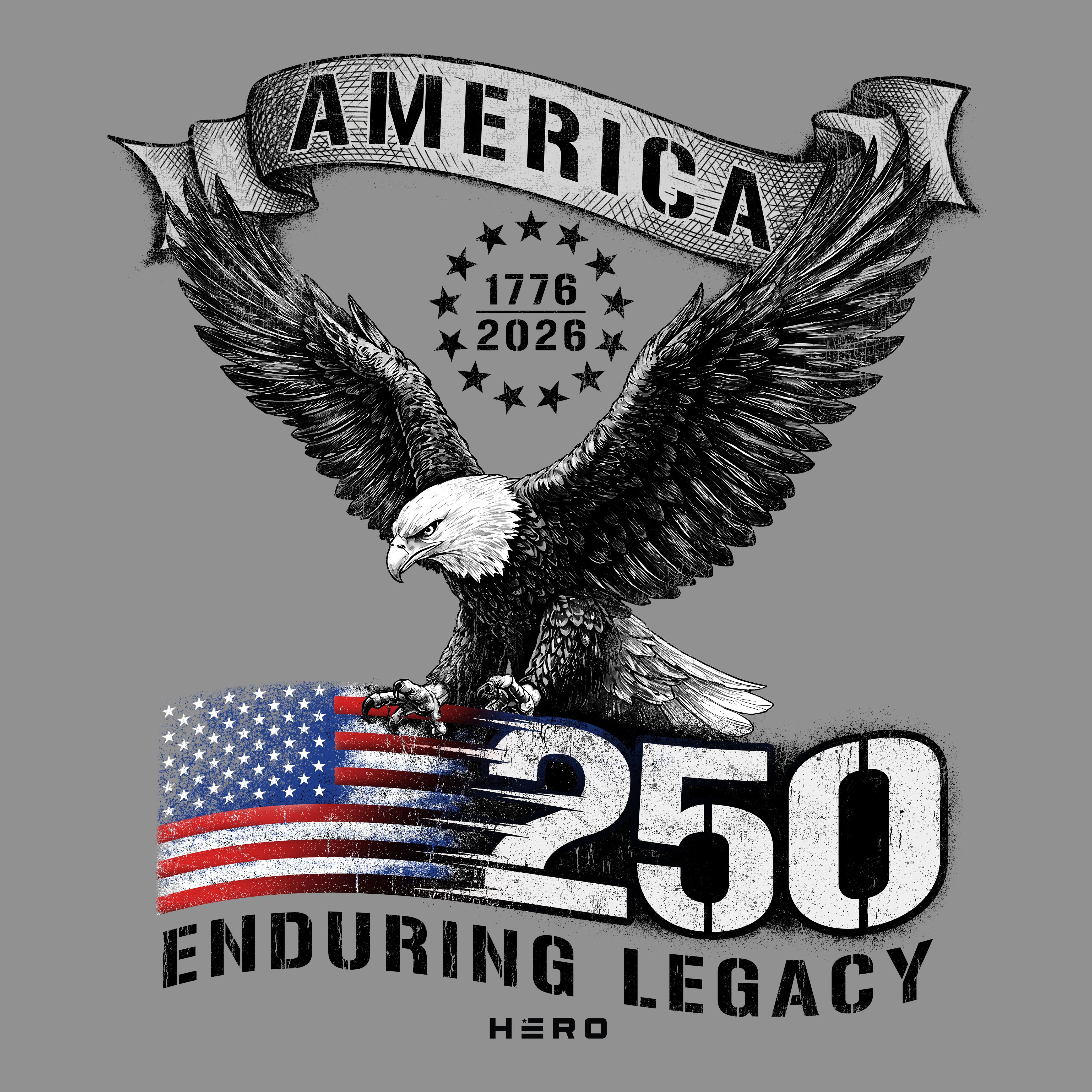 Hero Company Men's 250 Years Enduring Legacy Heather Grey Tee - Helps Pair Veterans With A Service Dog or Shelter Dog