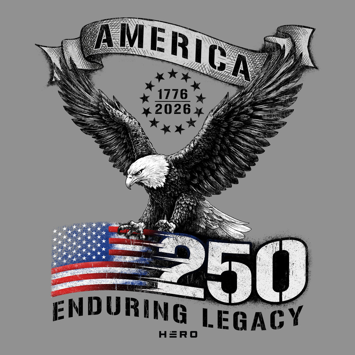 Hero Company Men's 250 Years Enduring Legacy Heather Grey Tee - Helps Pair Veterans With A Service Dog or Shelter Dog