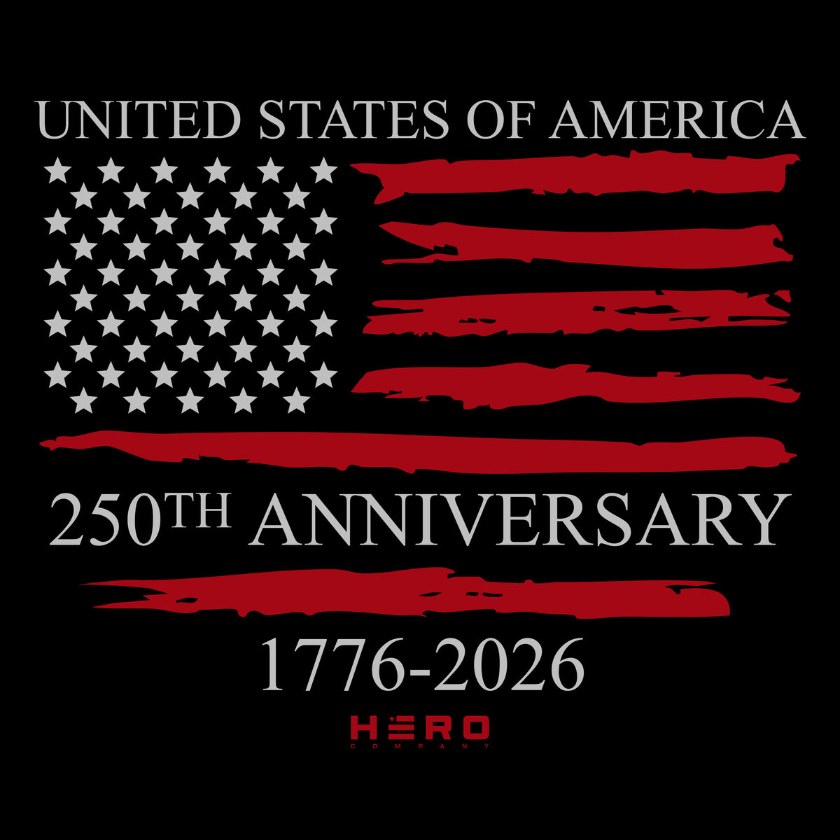 Hero Company Men's USA 250th Anniversary Black Tee - Helps Pair Veterans With A Service Dog or Shelter Dog