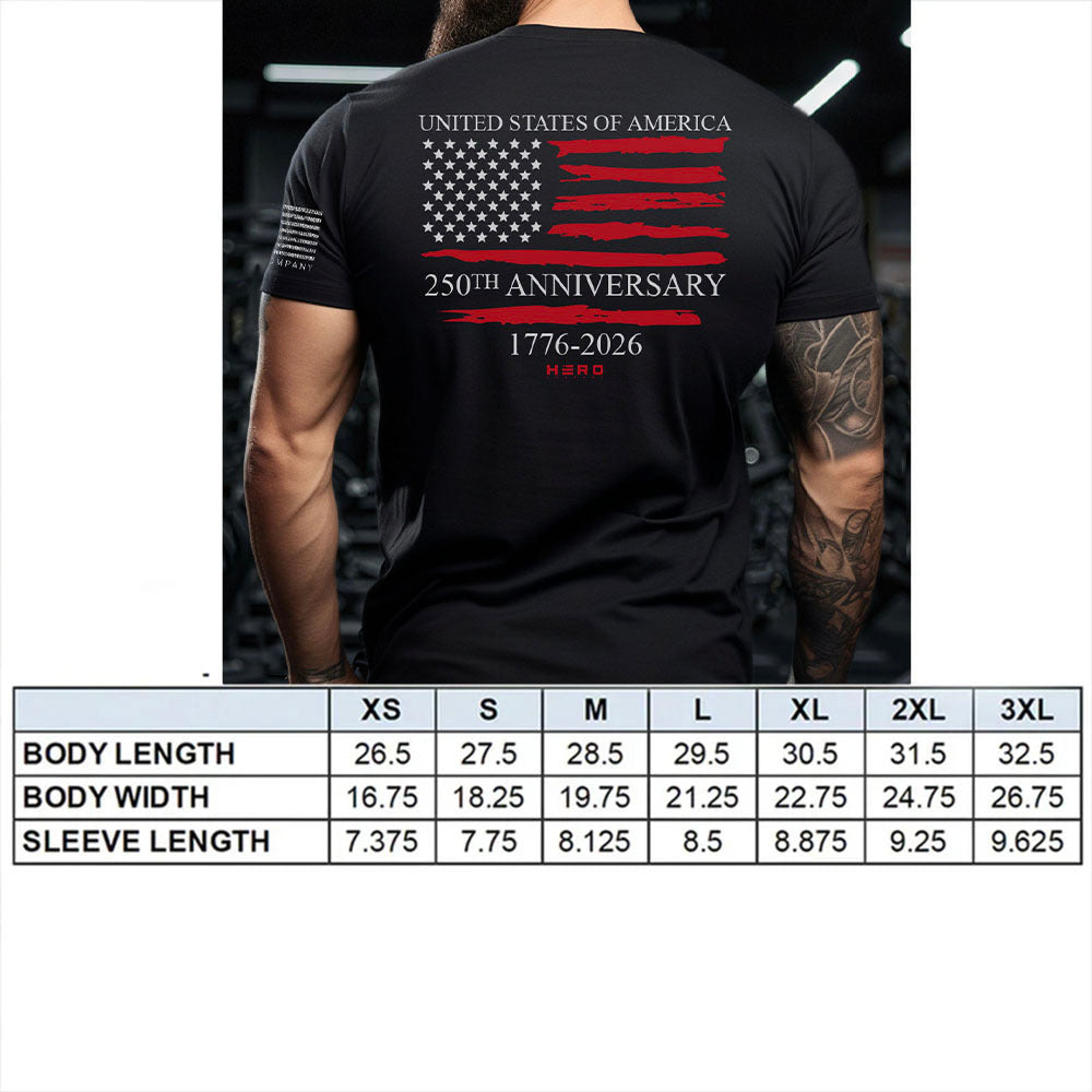 Hero Company Men's USA 250th Anniversary Black Tee - Helps Pair Veterans With A Service Dog or Shelter Dog