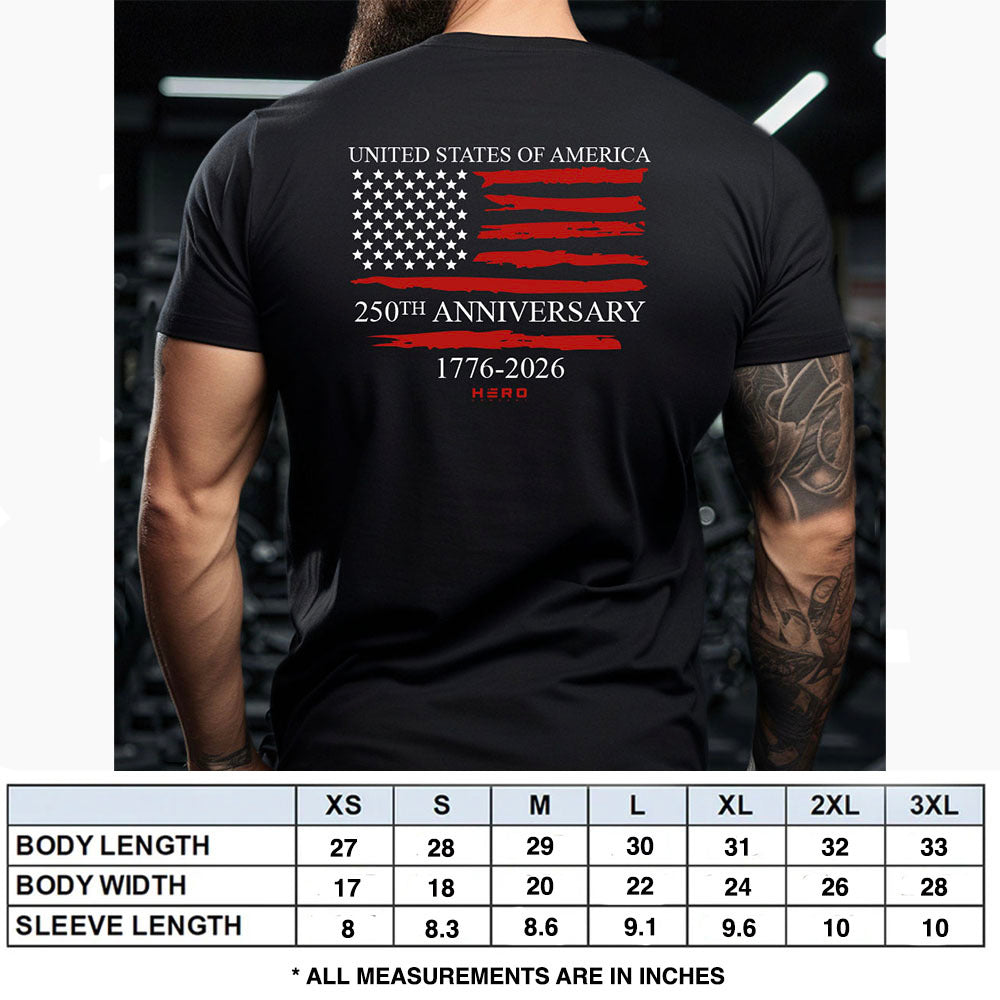 Hero Company Men's USA 250th Anniversary Black Tee - Helps Pair Veterans With A Service Dog or Shelter Dog