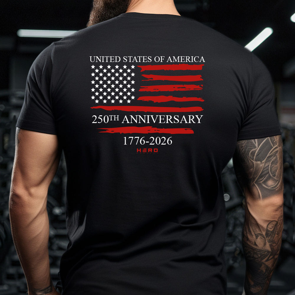 Hero Company Men's USA 250th Anniversary Black Tee - Helps Pair Veterans With A Service Dog or Shelter Dog