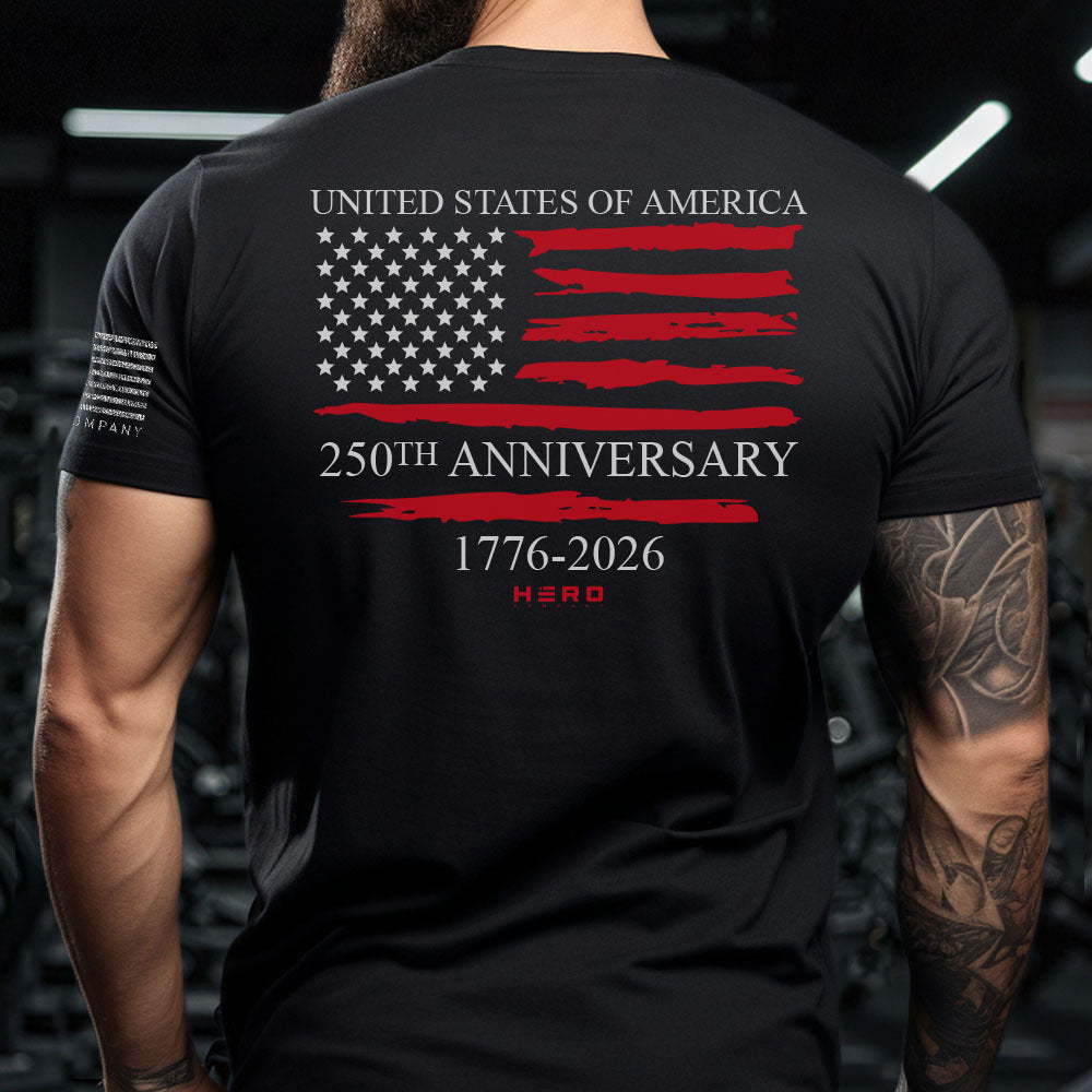 Hero Company Men's USA 250th Anniversary Black Tee - Helps Pair Veterans With A Service Dog or Shelter Dog