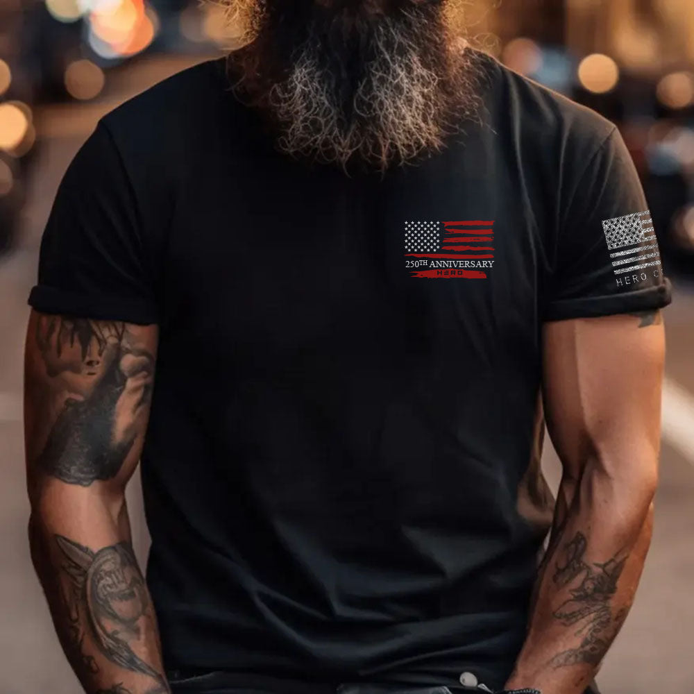 Hero Company Men's USA 250th Anniversary Black Tee - Helps Pair Veterans With A Service Dog or Shelter Dog