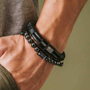 Warrior 00 Buck Stacked Bracelet Set - Valhalla Warrior Leather and 00 Buck Magnetic Titanium Bracelets