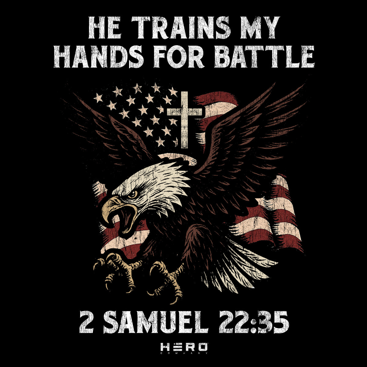 Hero Company Men's He Trains My Hands For Battle Black Tee - Helps Pair Veterans With A Service Dog or Shelter Dog