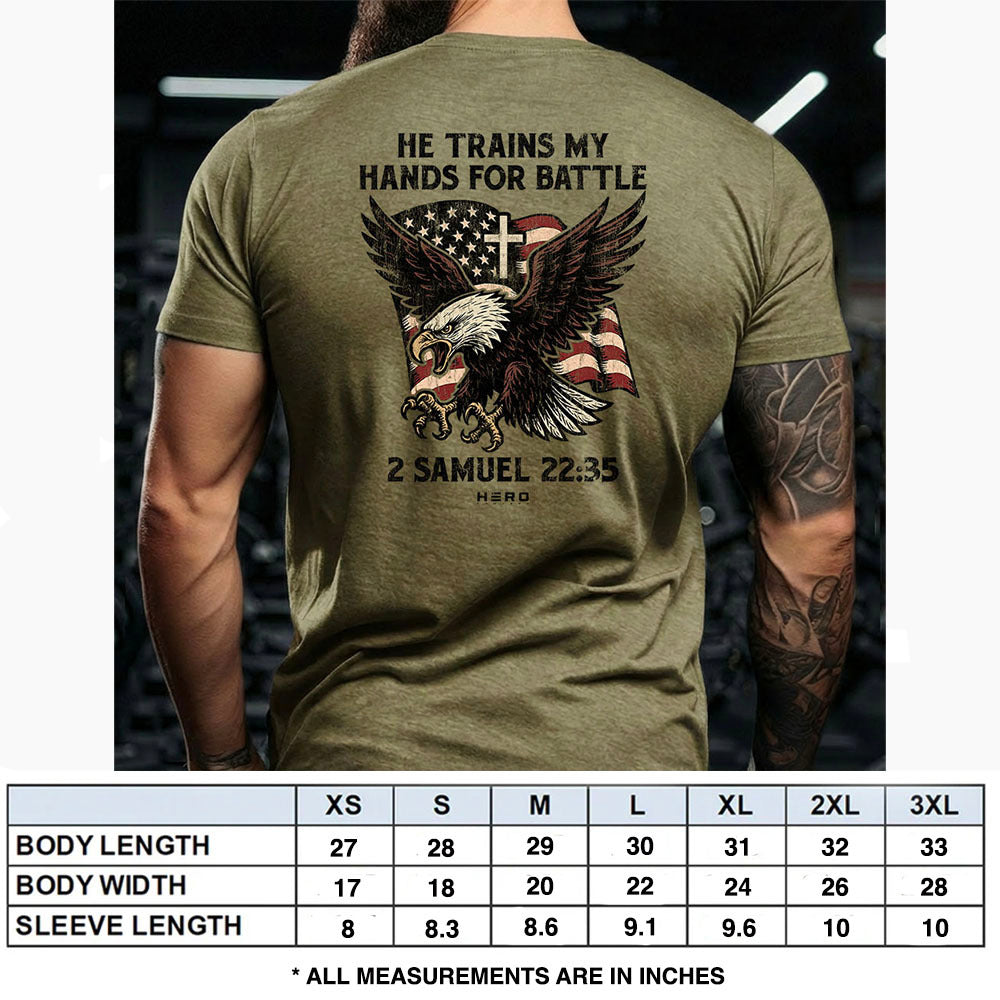 Hero Company Men's He Trains My Hands For Battle Military Green Tee - Helps Pair Veterans With A Service Dog or Shelter Dog
