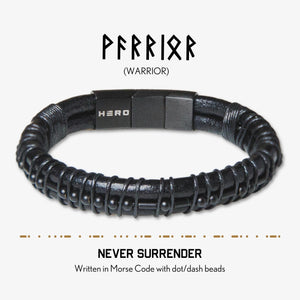 Valhalla Warrior Morse Code ‘Never Surrender’ Leather Bracelet -- Helps Pair Veterans With A Service Dog Or Shelter Dog