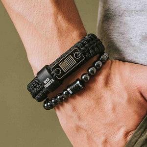 Never Forgotten Bracelet includes-  Never Forgotten Paracord and 00 Buck Magnetic Titanium Bracelets