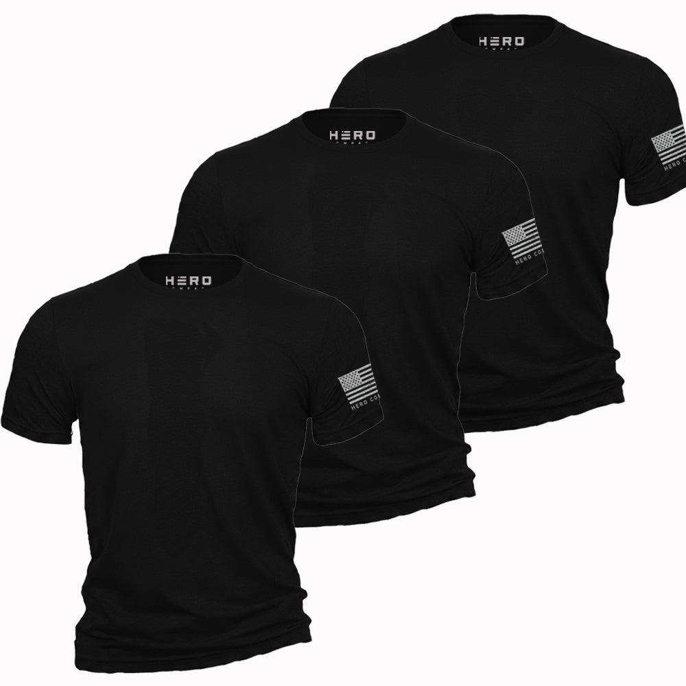 Hero Core Basics Logo T-shirt 3 Pack (Black): Helps Pair Veterans With A Service Dog or Shelter Dog