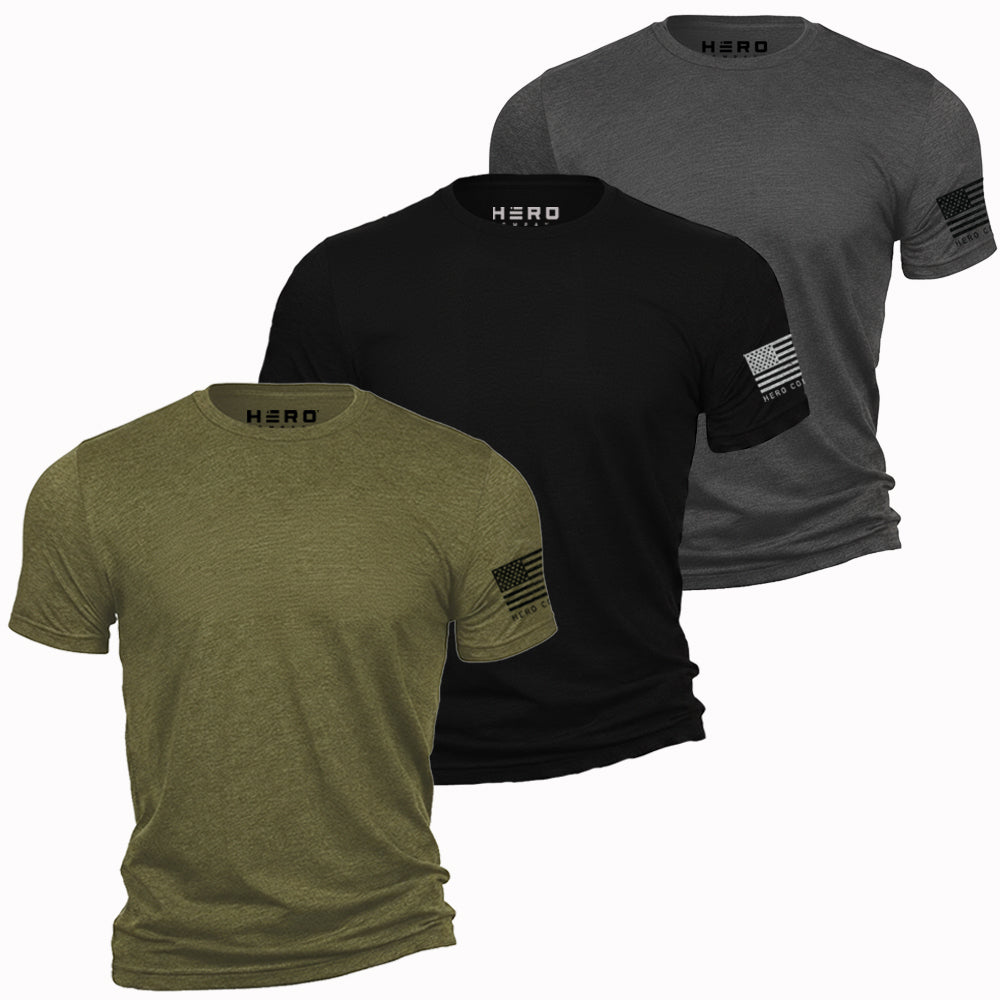 Hero Core Basics Logo T-shirt 3 Pack (Black,Military Green, Metal Grey): Helps Pair Veterans With A Service Dog or Shelter Dog