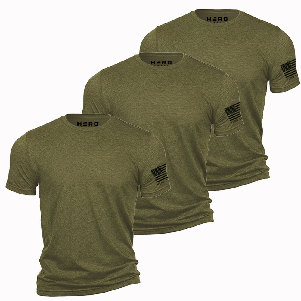 Hero Core Basics Logo T-shirt 3 Pack (Military Green): Helps Pair Veterans With A Service Dog or Shelter Dog