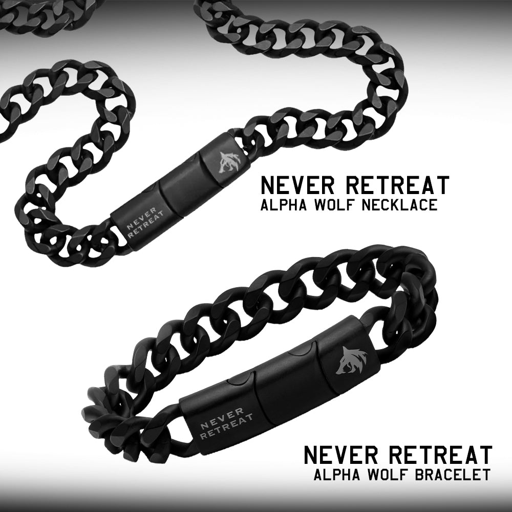 50% OFF - Never Retreat Alpha Wolf Cuban Link Bracelet With Purchase of Never Retreat Alpha Wolf Cuban Link Black 27 ” Necklace