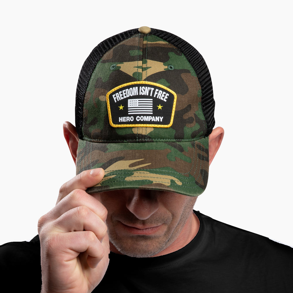 The Hero Company Freedom Isn’t Free Hat - Camo - Helps Pair Veterans With A Service Dog or Shelter Dog