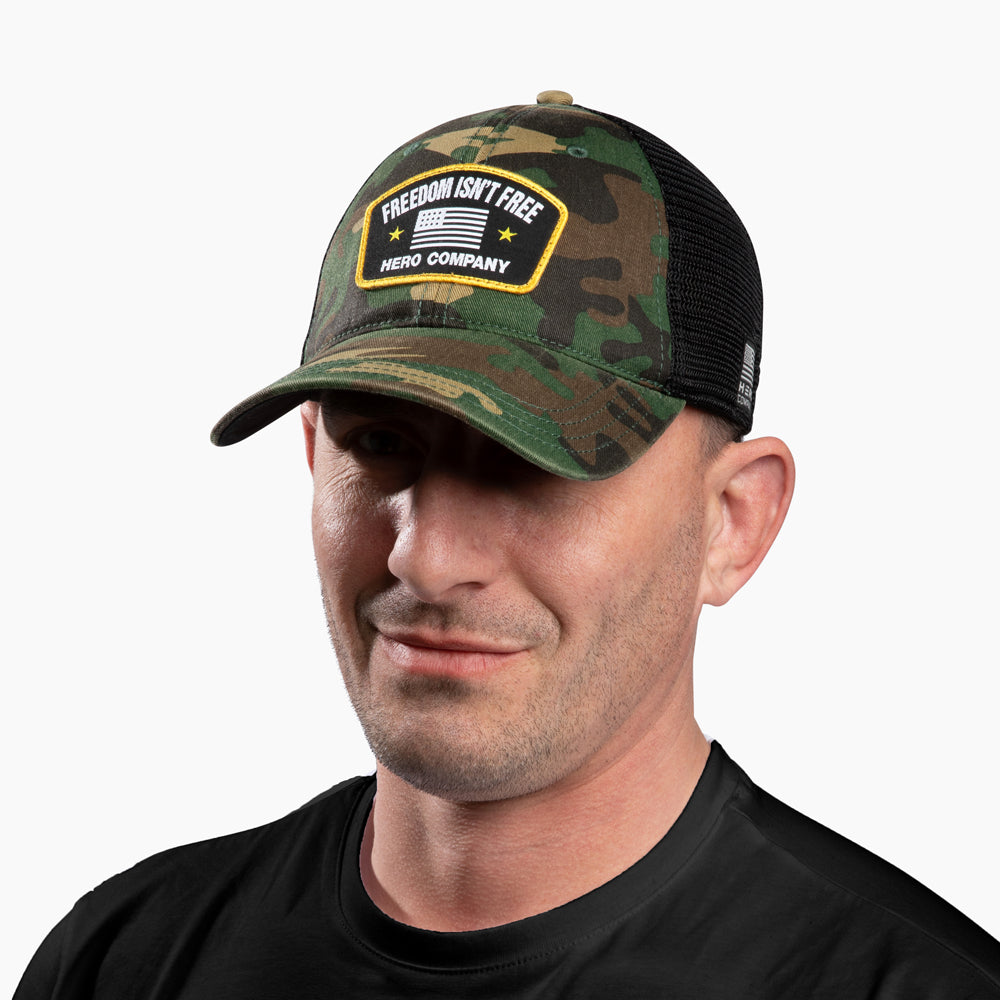 The Hero Company Freedom Isn’t Free Hat - Camo - Helps Pair Veterans With A Service Dog or Shelter Dog
