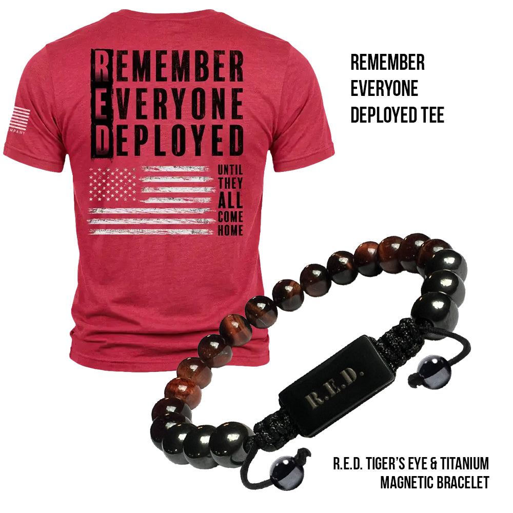 50% OFF - R.E.D. Tiger's Eye & Titanium Magnetic Bead Bracelet With Purchase of Remember Everyone Deployed Until They Come Home Tee