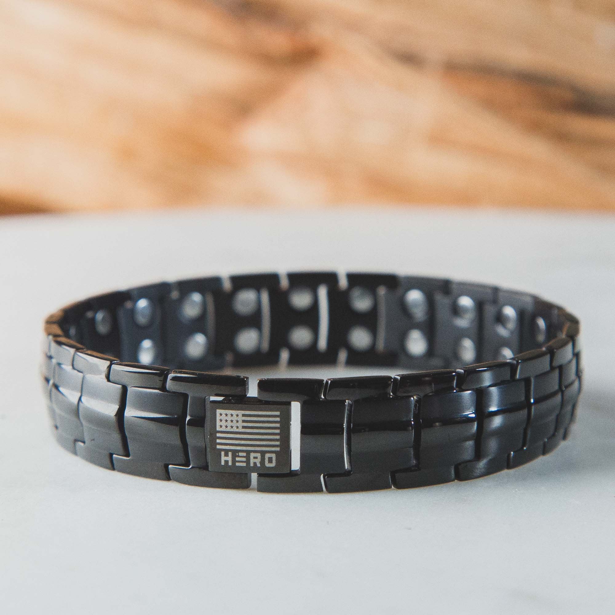 FREE Sherman Tank Track Titanium Magnetic Bracelet with Purchase of Hero Company American Flag Dogs & Freedom Black Tee