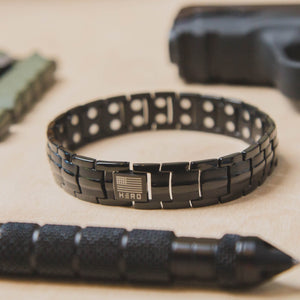 Titanium Stacked Bracelet includes-  Sherman Tank Titanium Track and Buck Magnetic Titanium Bracelets