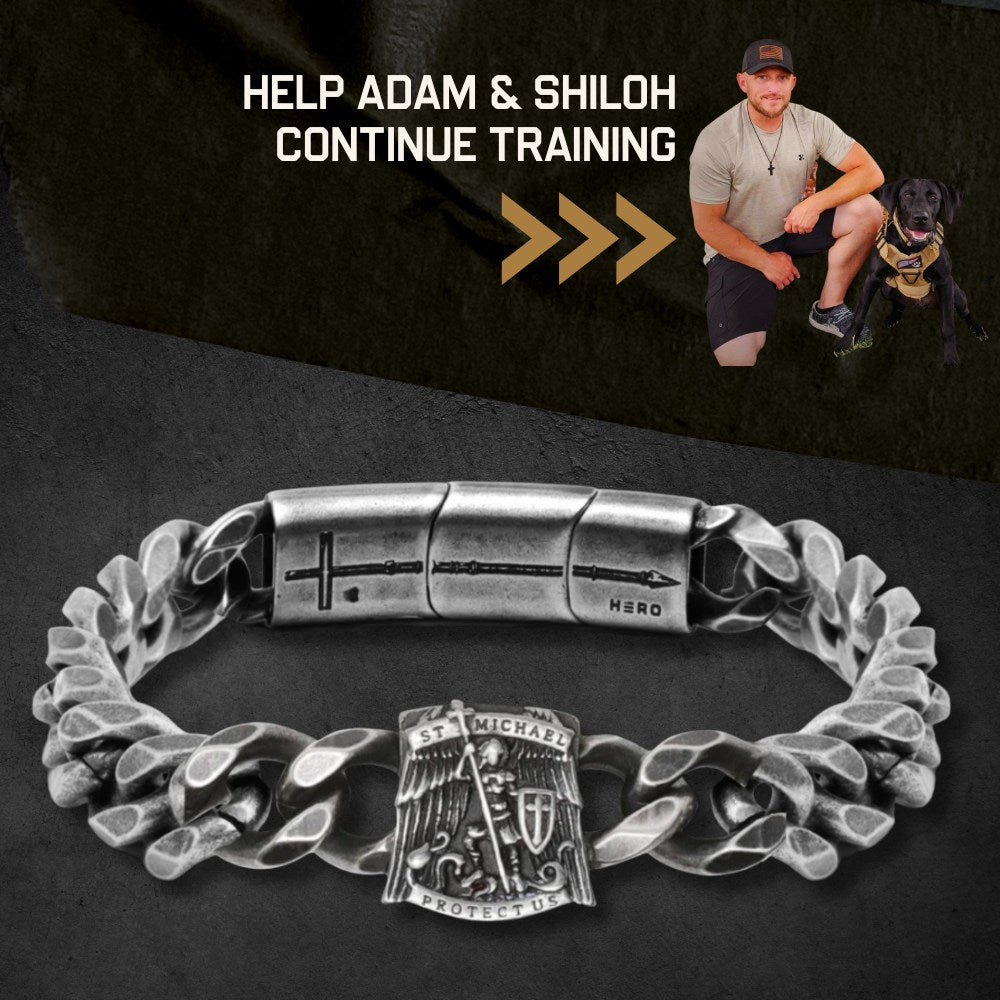 Adam &amp; Shiloh- St. Michael's 'Protect Us' Cuban Link Bracelet: Helps Pair Veterans With A Service Dog Or Shelter Dog
