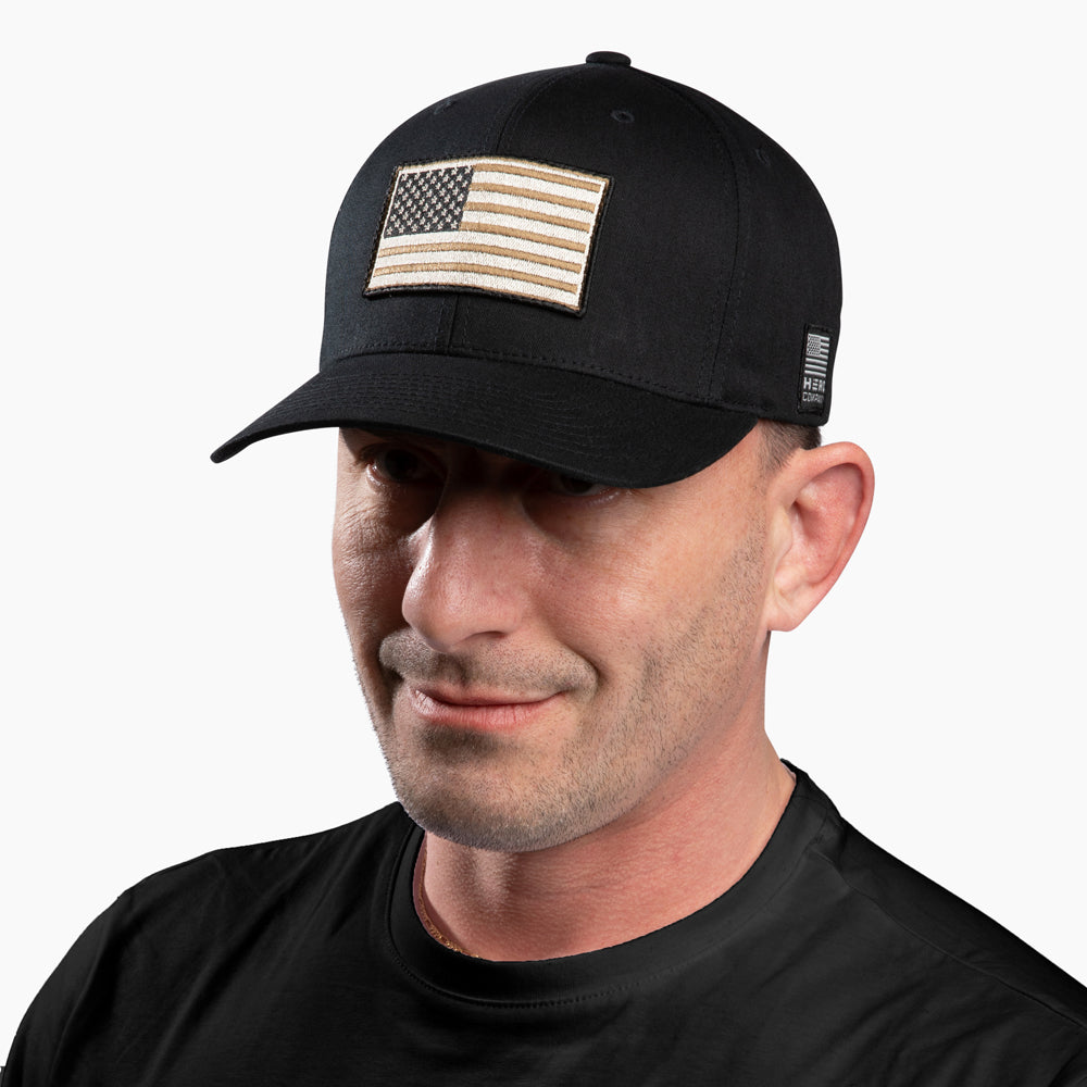 The Hero Company American Flag Hat - Black - Helps Pair Veterans With A Service Dog or Shelter Dog