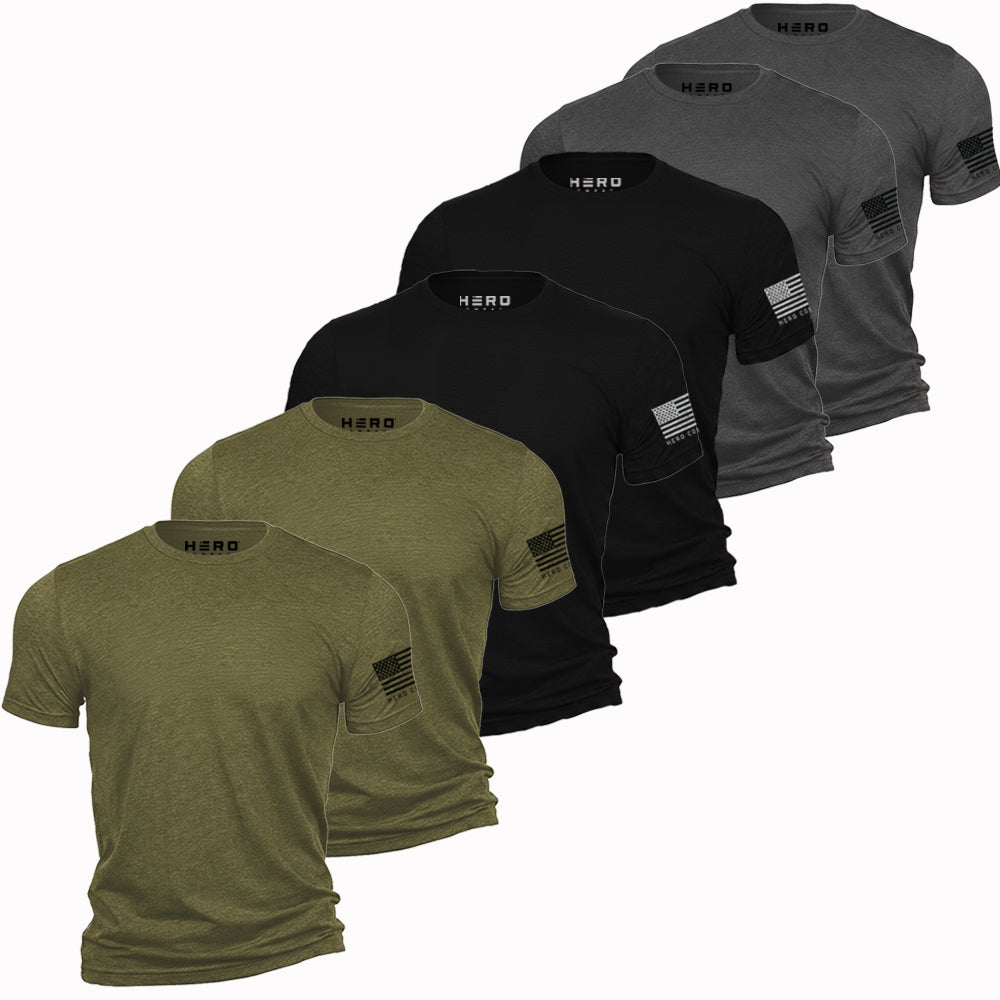 Hero Core Basics Logo T-shirt 6 Pack (Black, Military Green, Metal Grey): Helps Pair Veterans With A Service Dog or Shelter Dog