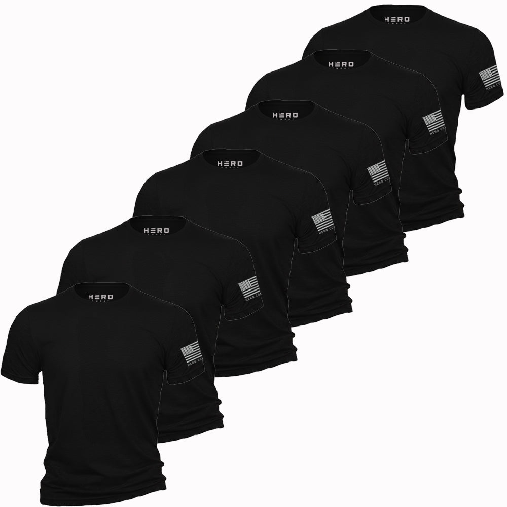 Hero Core Basics Logo T-shirt 6 Pack (Black): Helps Pair Veterans With A Service Dog or Shelter Dog